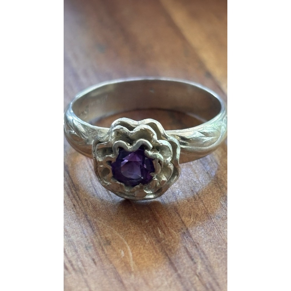 Vintage Sterling Silver 925 Amethyst Tiered Flower Ring Size 8